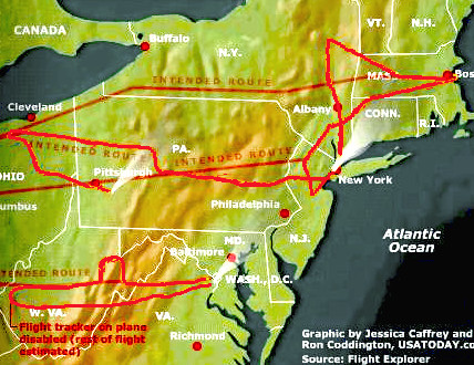 Alleged map of the 9/11 flights
